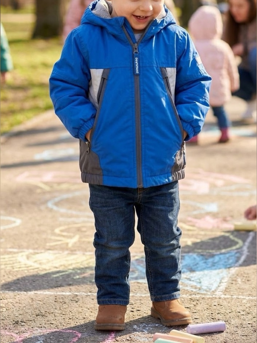 OshKosh B'gosh Bright Blue and Gray Kids Hooded Jacket